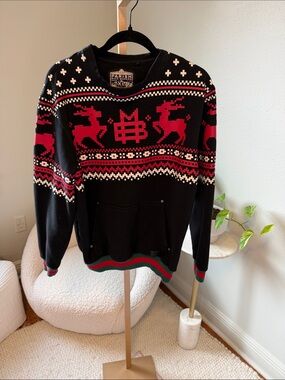 Parish Nation Black & Red Reindeer Knit Sweatshirt